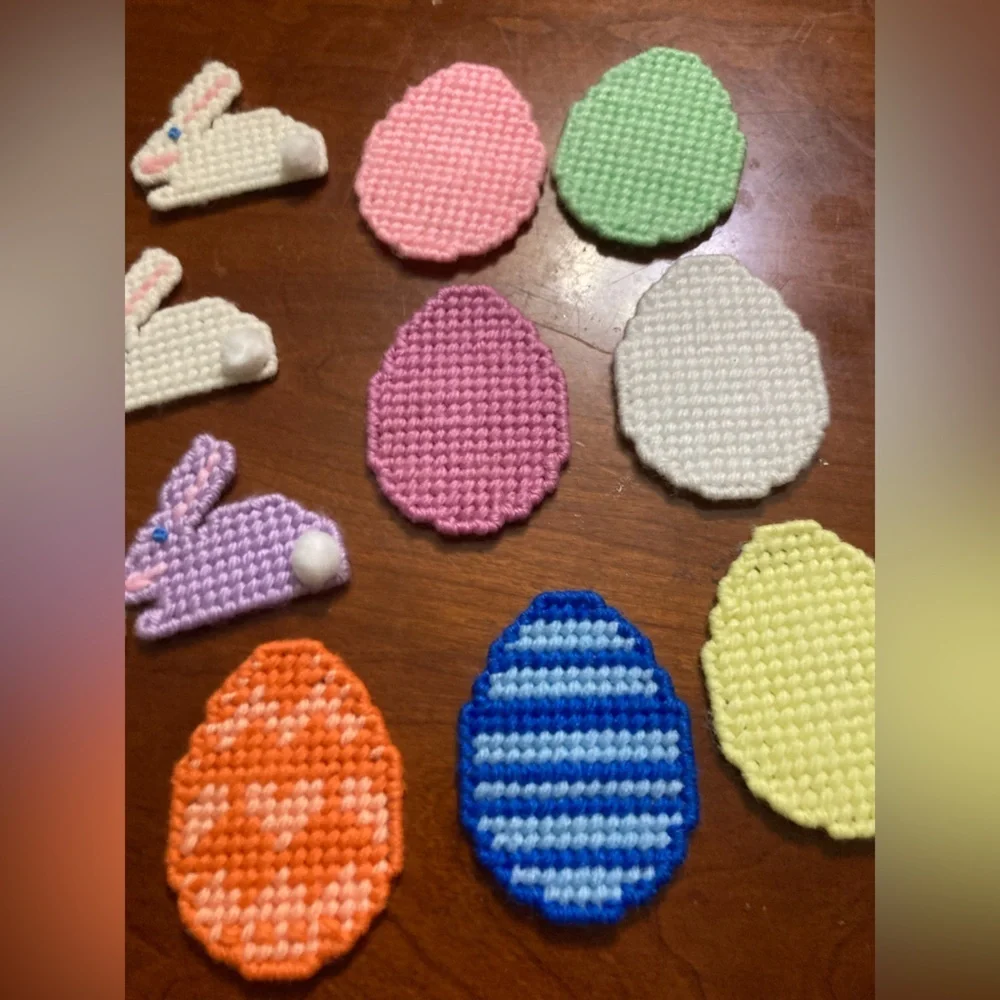 Handmade Easter Bunny & Egg Appliques - Pastel Mix Magnets on the back.